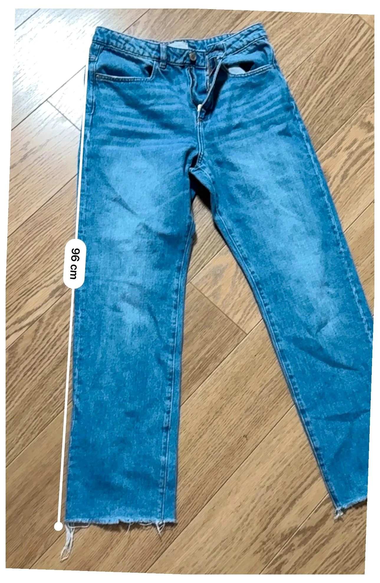 Mango (MNG) Size L / 15 Years (171 cm) Light Blue Low-Rise Raw Hem Ripped Straight Cut Jean – photo 8